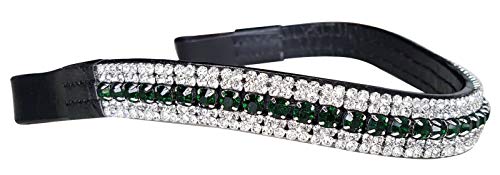 Cwell Equine Italian Leather 5 Rows Teal Green Clear mega bling curve Browbands