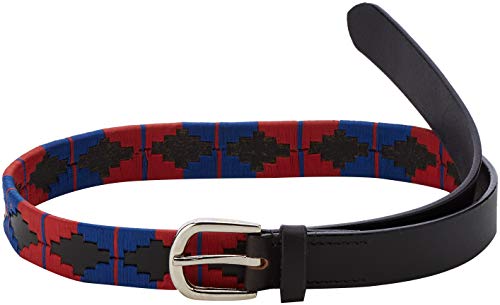 Cwell Equine Leather Hand Made Skinny Polo Belt - Embroidered/Stitching Detail BELT Red/Navy Black Leather