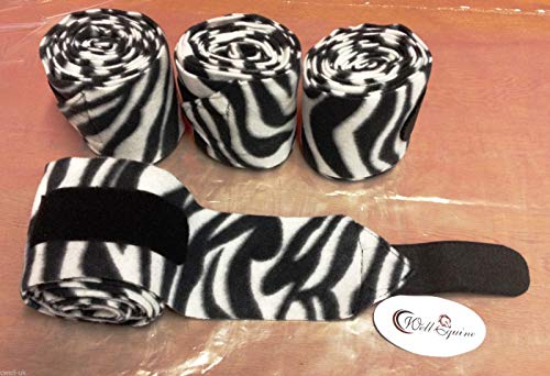 Cwell Equine New set of 4 horse/cob/pony fleece bandages 4" wide &amp; 3 meters ZEBRA PRINT