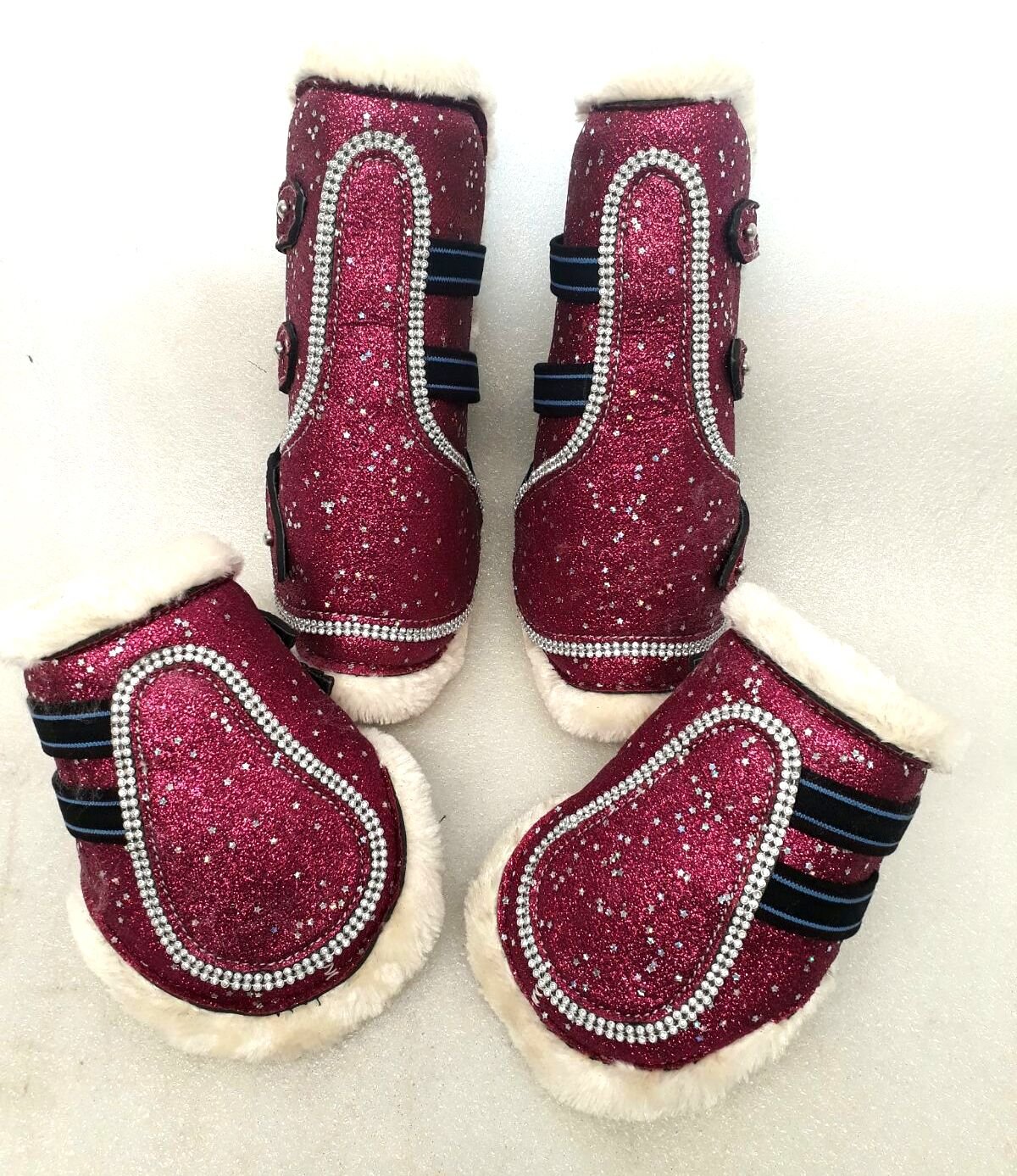 Cwell Equine TENDON AND FETLOCK BOOTS SET GLITTER SPARKLY SHINY SHOW BOOTS DARK PINK