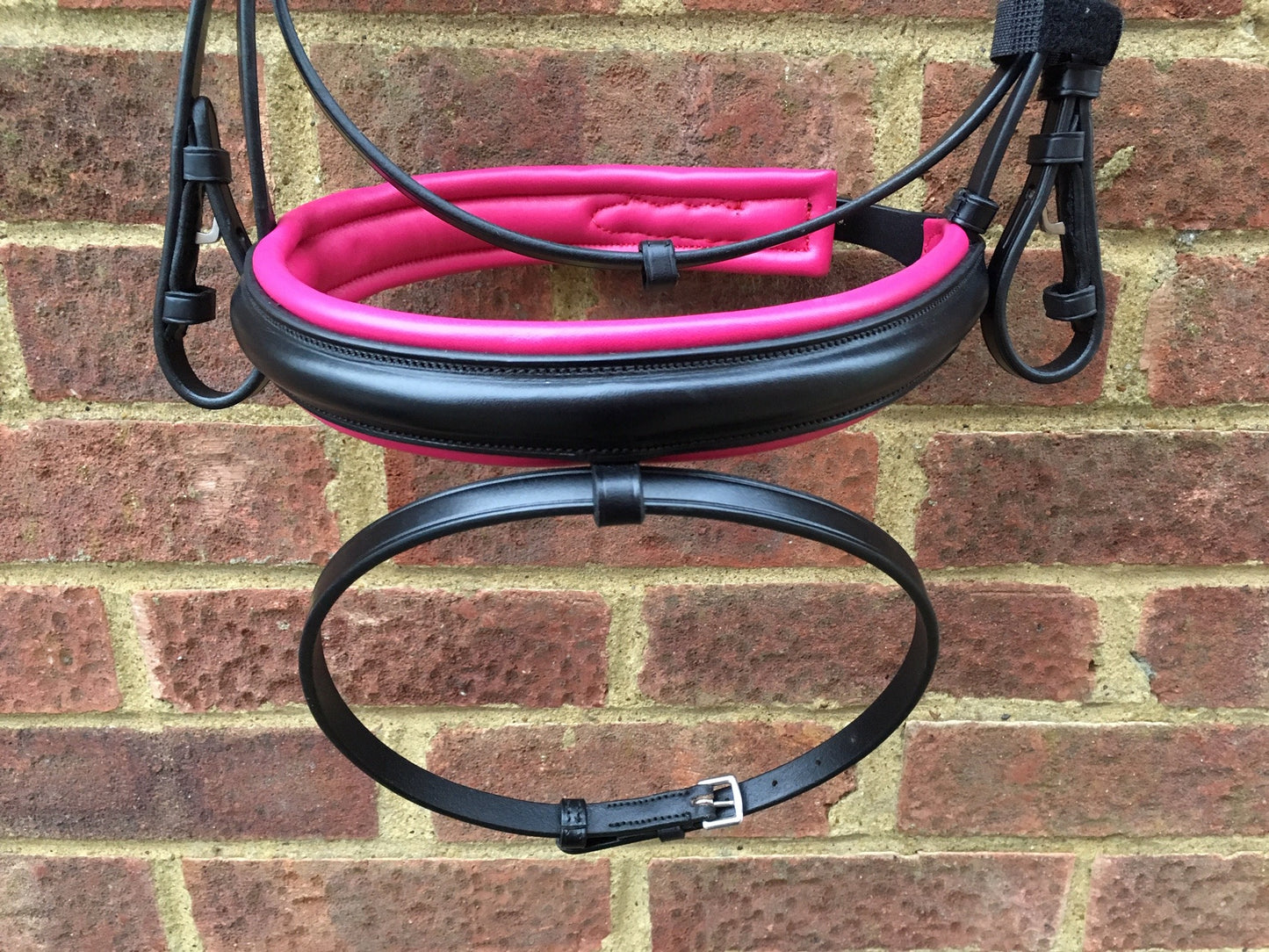 Cwell Equine Snaffle Bridle Cardiff (Annie) With U shaped Basil Fuchsia Crystal Browband FULL (963)