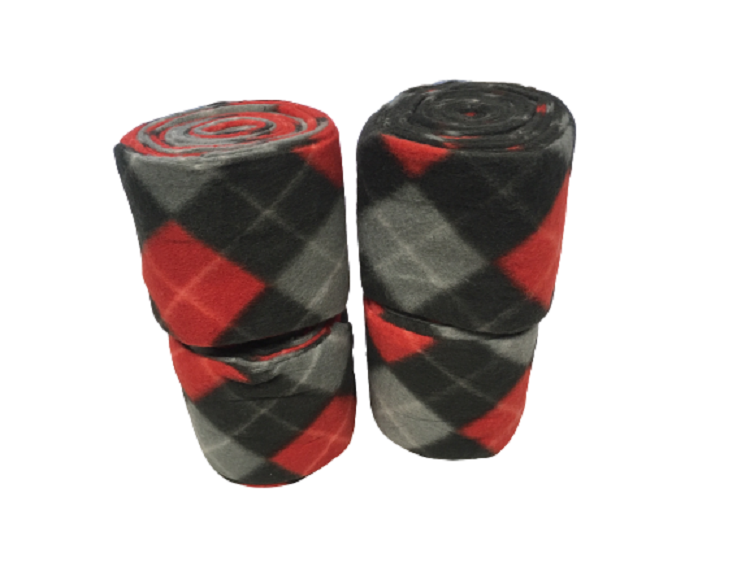 Cwell Equine Set of 4 horse/cob/pony fleece bandages 4" wide & 3 meters RED CHECK