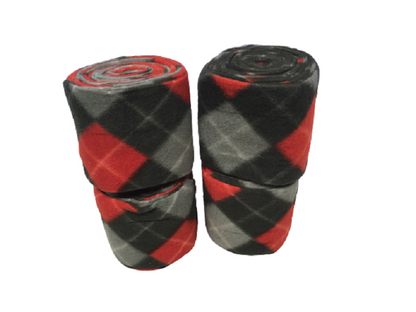 Cwell Equine Set of 4 horse/cob/pony fleece bandages 4" wide & 3 meters RED CHECK
