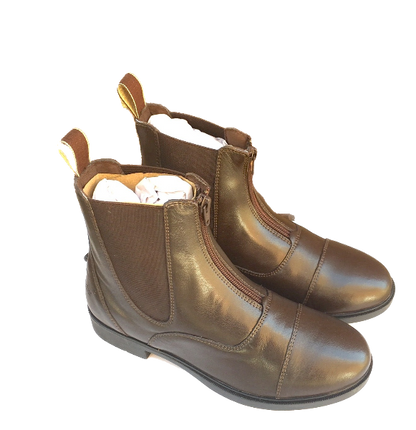 Cwell Equine Quality Leather Front Zip Jodhpur Paddock Boots Black/Brown