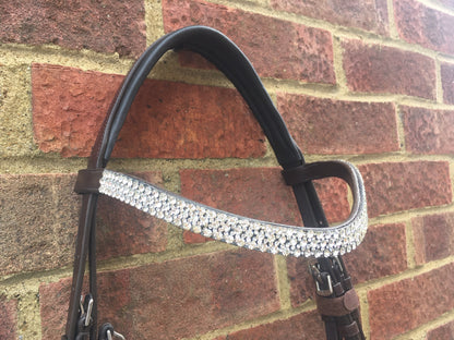 Cwell Equine Snaffle Bridle Zurich With U shape 5 rows Crystal Browband Brown Full(697)