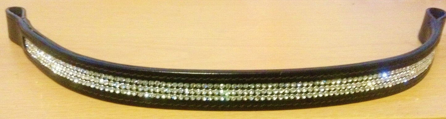 New Designer ** 3 rows ** Clear  Crystal ** Browband cob Size  - Black (15")