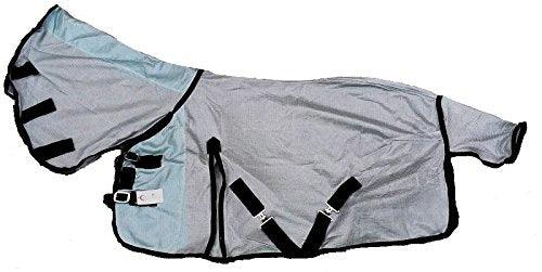 NEW MINI/SHETLAND/PONY FLY RUG SOFT MESH ATTACHED NECK COVER METAL GREY 3'9"-4'9"