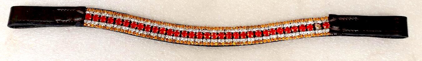 New Diamante Bling Sparkly Browband 5 Rows Crystals Dressage Red/Silver/Golden COLOR Brown PONY