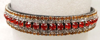 New Diamante Bling Sparkly Browband 5 Rows Crystals Dressage Red/Silver/Golden COLOR Brown PONY