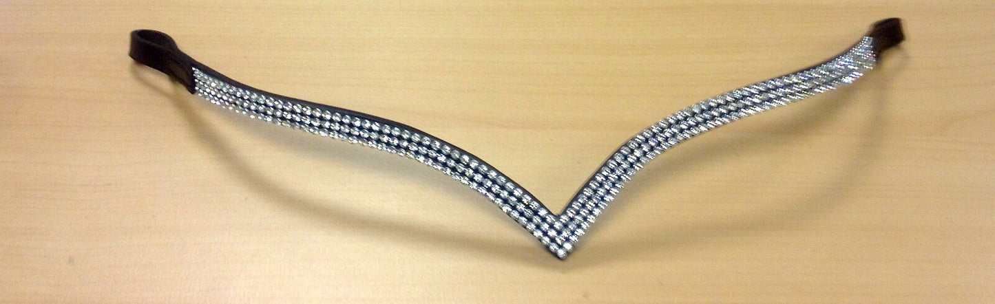 New Designer Ve Shaped 3 rows Clear Crystal Browband pony - 14" Brown on sale