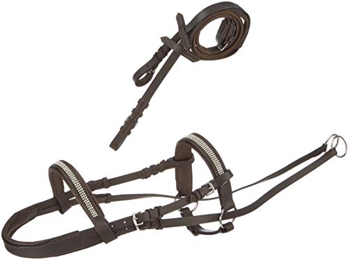 Cwell Equine New Crystal Detail Cross Over Bitless Leather Bridle web grip reins BLACK/BROWN Choice of Sizes