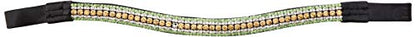 Cwell Equine New Diamante Bling Sparkly Browband 5 Rows Crystals Dressage Light Colarado/Clear/Green Black Leather