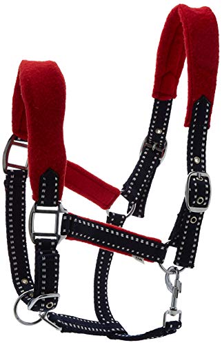 Cwell Equine FLEECE padded headcollars halter Red/Navy TWO TONE Full/Cob/Pony