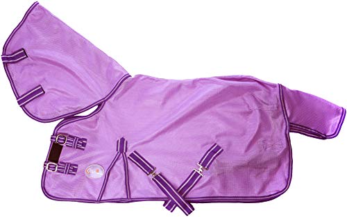 Cwell Equine NEW MINI/SHETLAND/PONY FLY RUG SOFT MESH ATTACHED NECK COVER PURPLE/LILLAC 3'6-4'9"