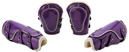 Cwell Equine New Bling Tendon &amp; Fetlock Boots Sparkly Diamante on Patent Leather PURPLE F/C/P