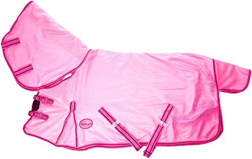 Cwell Equine NEW MINI/SHETLAND/PONY FLY RUG SOFT MESH ATTACHED NECK COVER PINK 3'6-4'9"