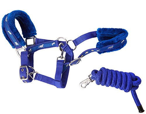 Cwell Equine NEW Horse print fur padded headcollars halter + matching lead ROYAL BLUE