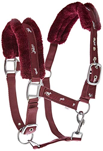 Cwell Equine NEW Horse print fur padded headcollars halter + matching lead BURGUNDY