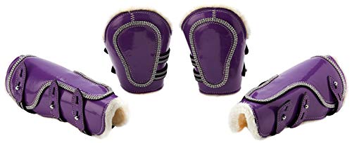 Cwell Equine New Bling Tendon &amp; Fetlock Boots Sparkly Diamante on Patent Leather PURPLE F/C/P
